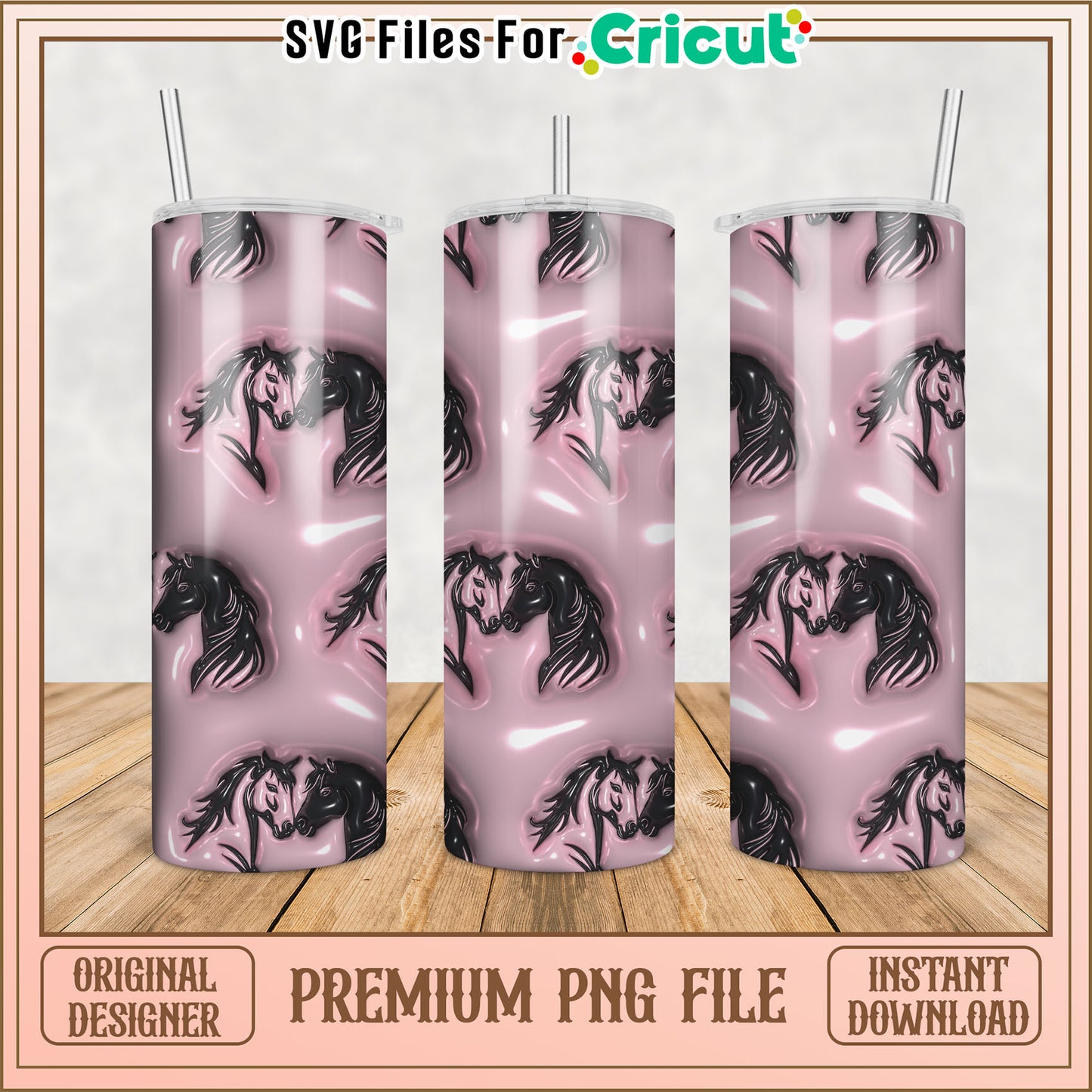 Pink Horse Tumbler PNG Design