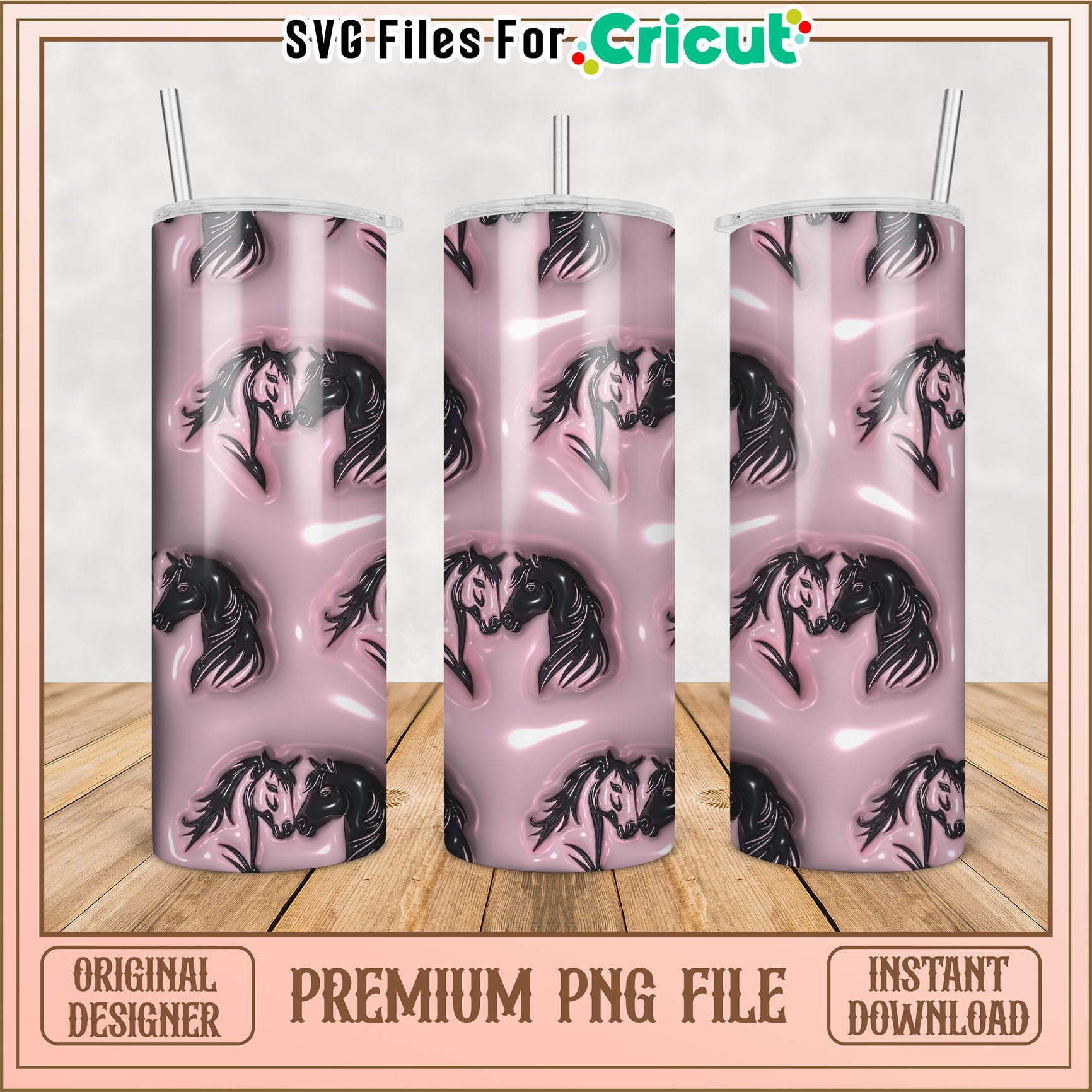 Pink Horse Tumbler PNG Design