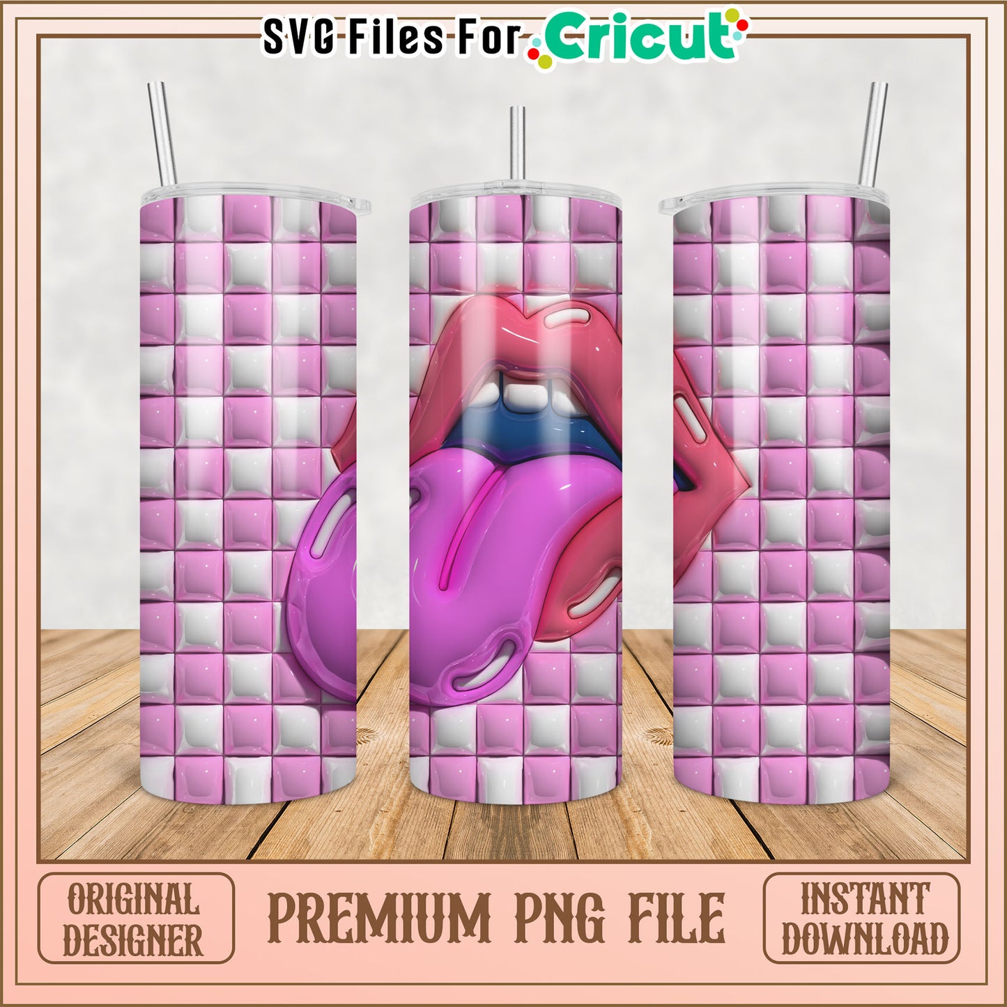 Pink Lips Tumbler PNG Design - Instant Download