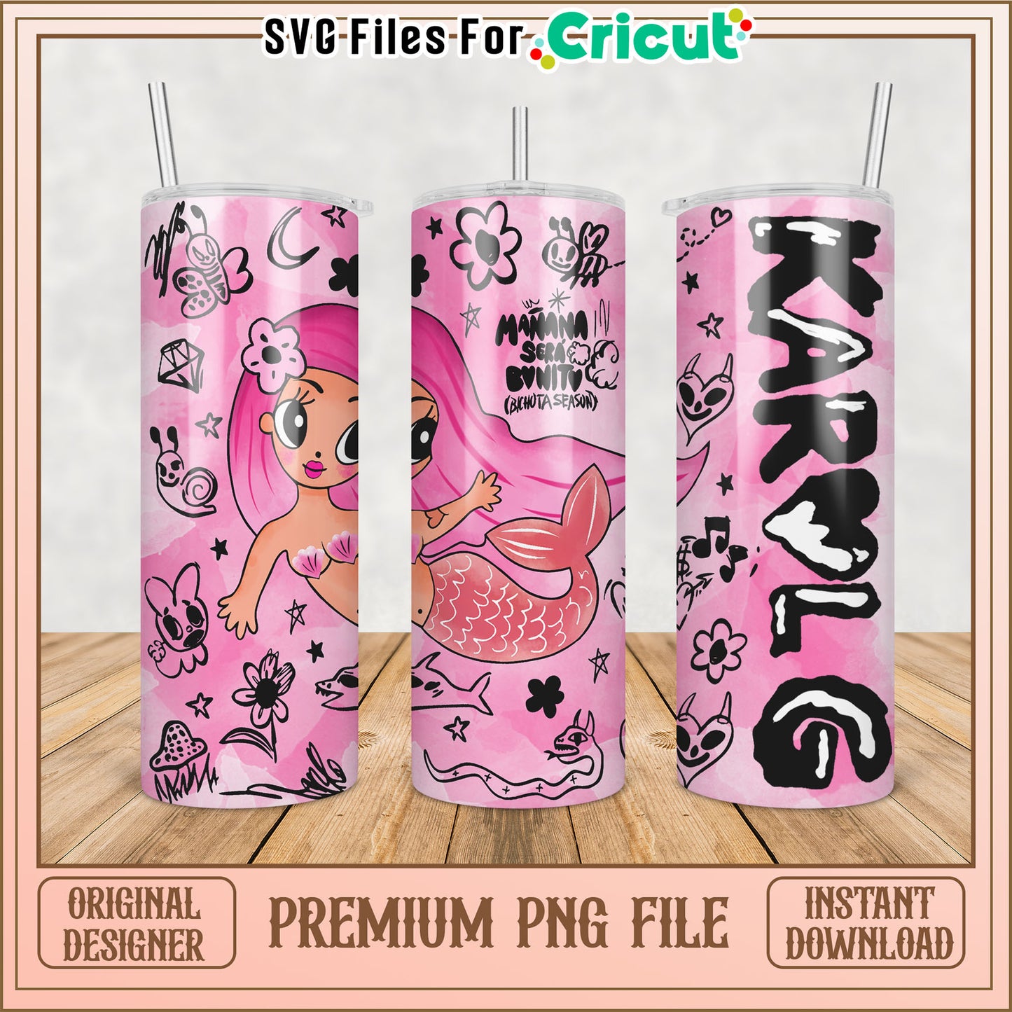 Pink Mermaid Tumbler PNG Design Instant Download