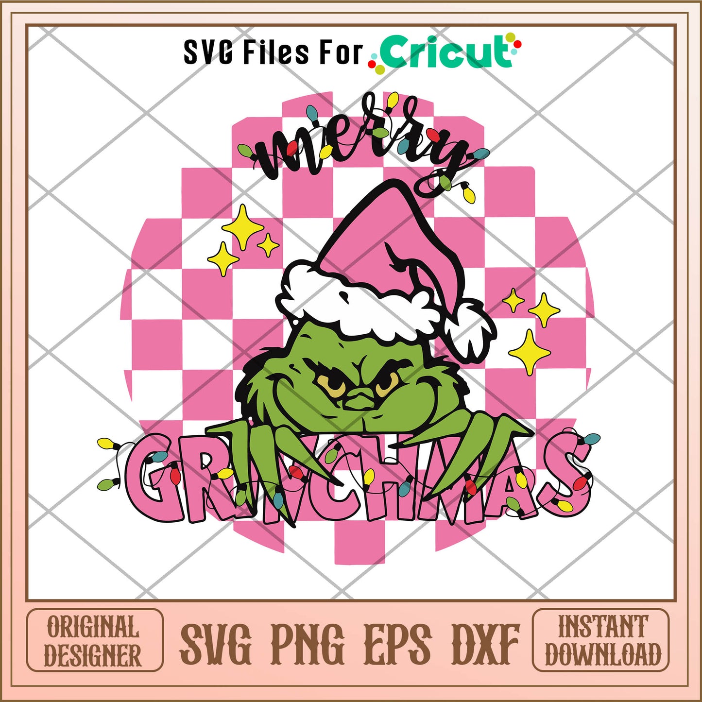 Pink Merry Grinchmas Santa SVG, light pink background​ svg