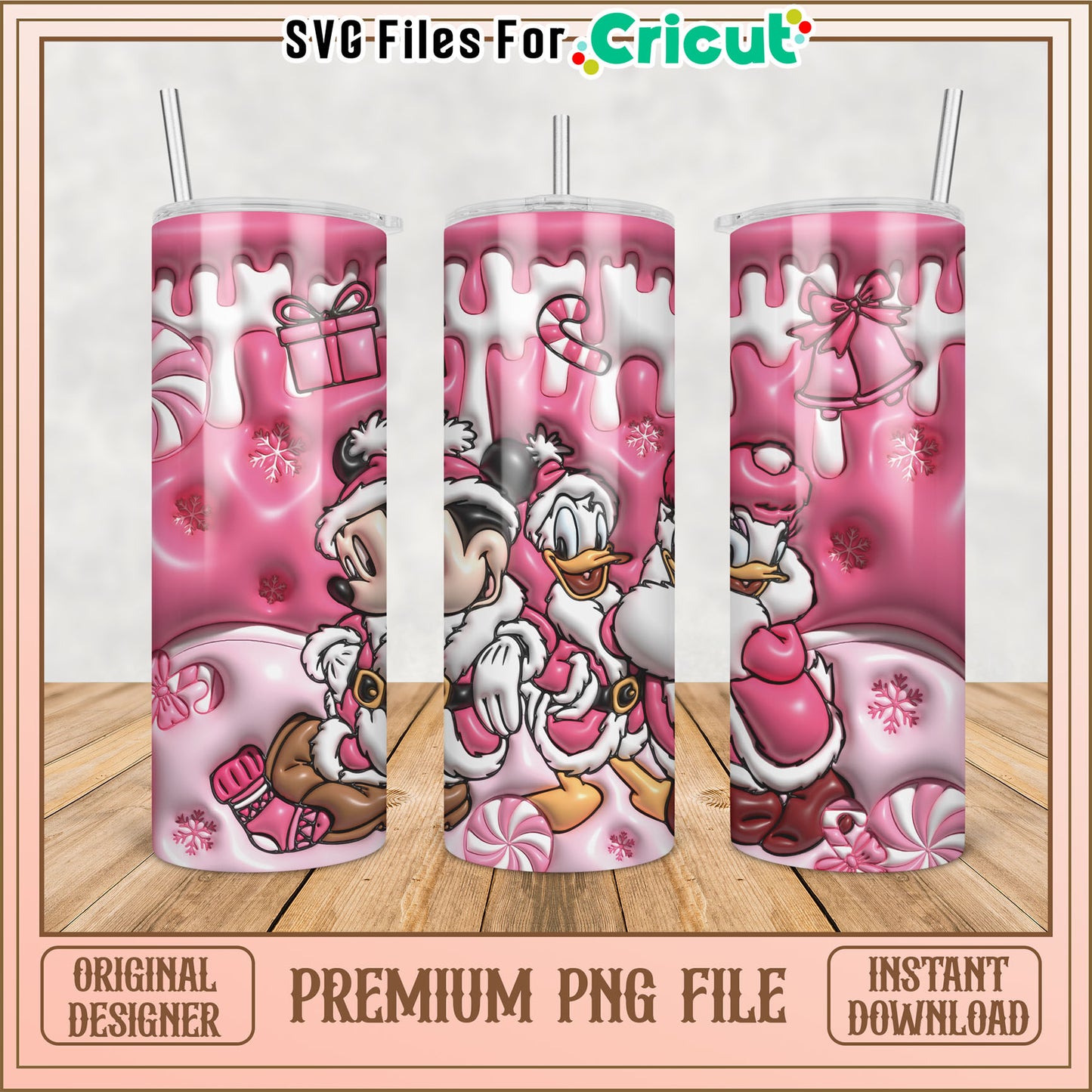 Pink Minnie & Daisy Christmas Tumbler PNG