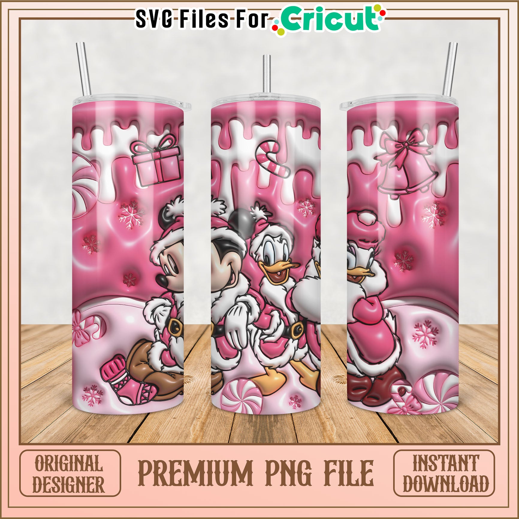 Pink Minnie & Daisy Christmas Tumbler PNG