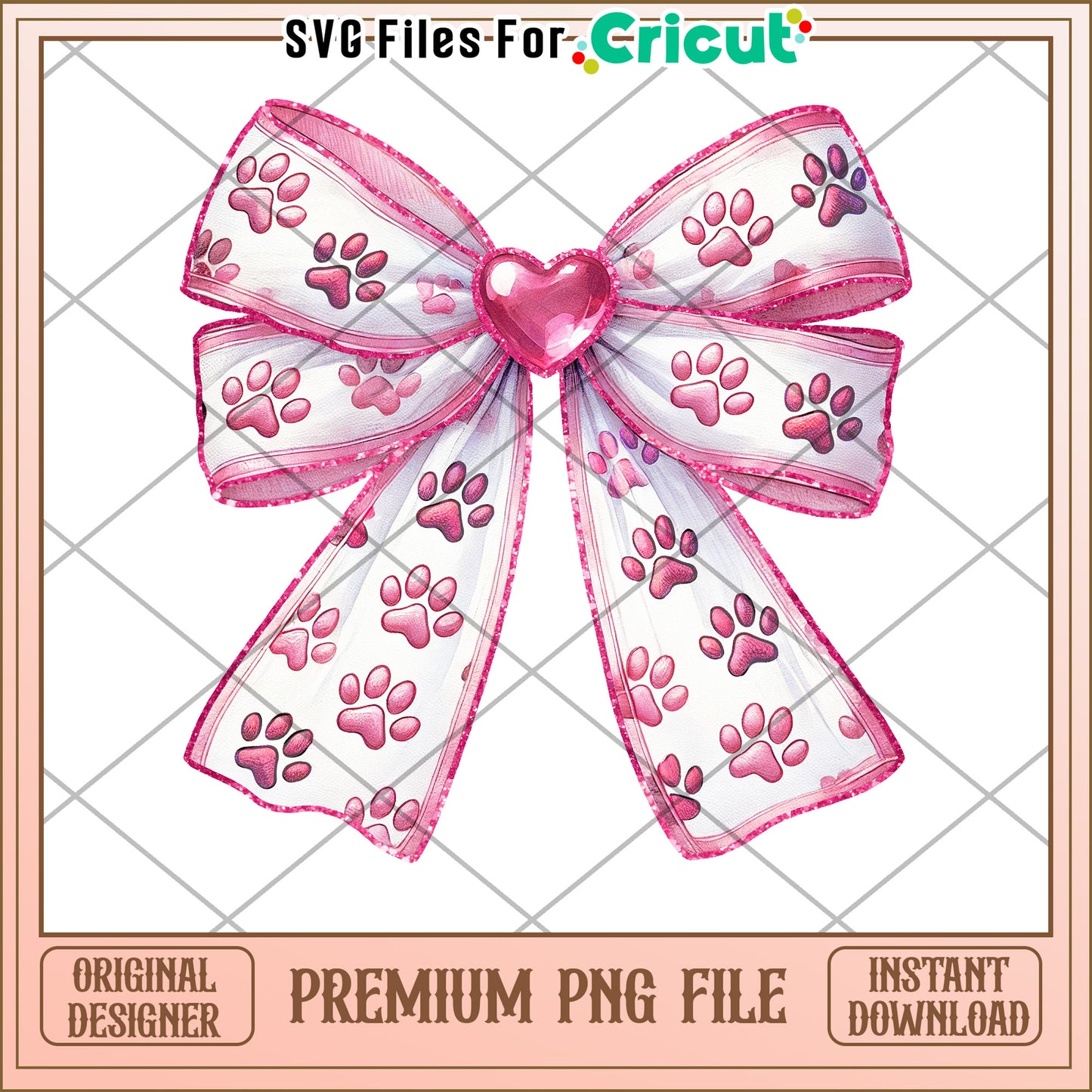 Pink Paw Print Bow PNG Instant Download