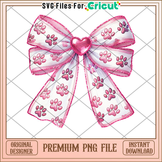 Pink Paw Print Bow PNG Instant Download