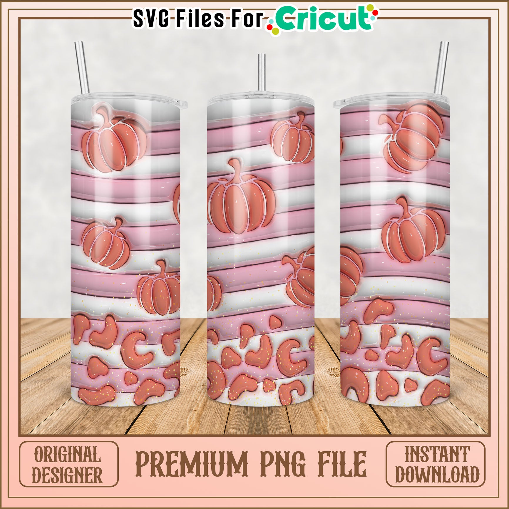 Pink Pumpkin Tumbler PNG Design