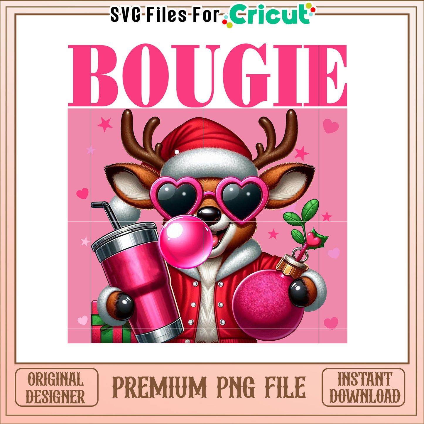 Pink Reindeer Christmas PNG Image