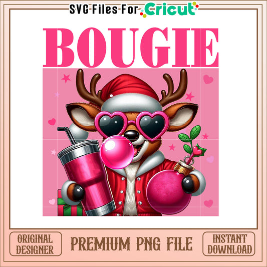 Pink Reindeer Christmas PNG Image
