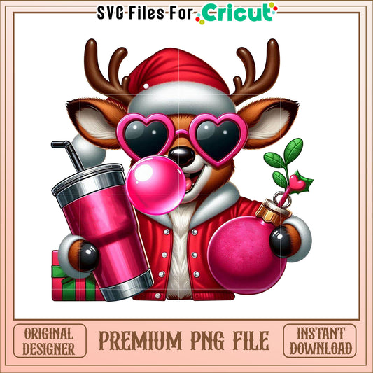 Pink Reindeer Christmas PNG Sublimation