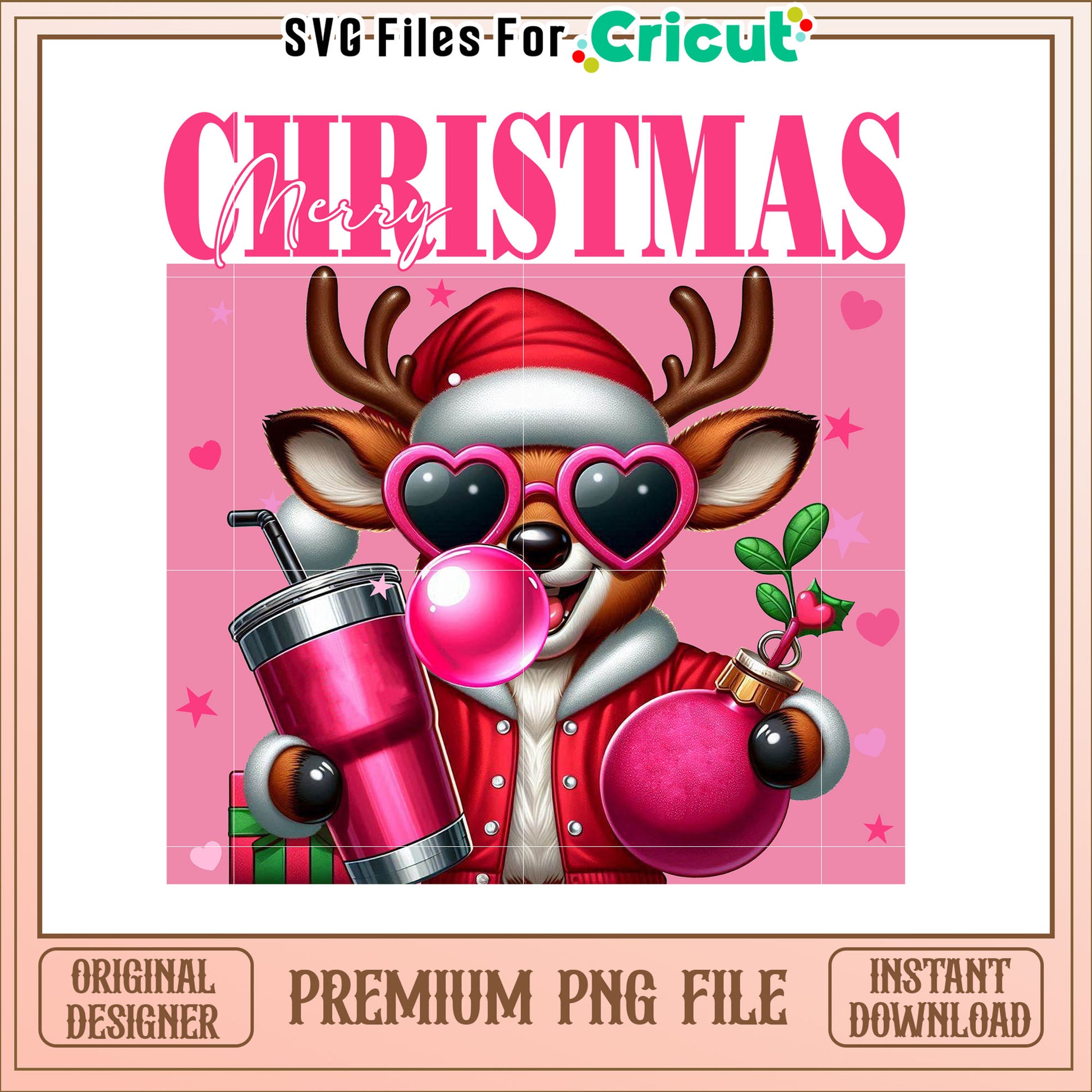 Pink Reindeer Merry Christmas PNG