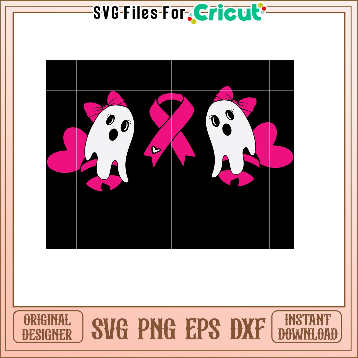 Pink Ribbon Ghosts SVG Cut File