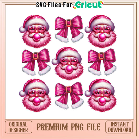 Pink Santa PNG Bubblegum, Bow, Christmas