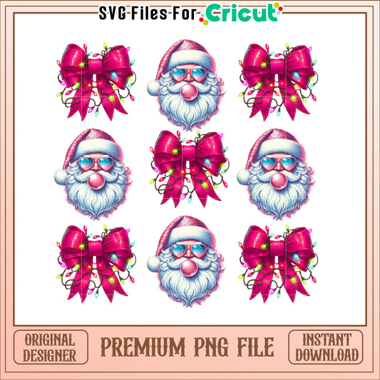 Pink Santa PNG Christmas Bow & Lights