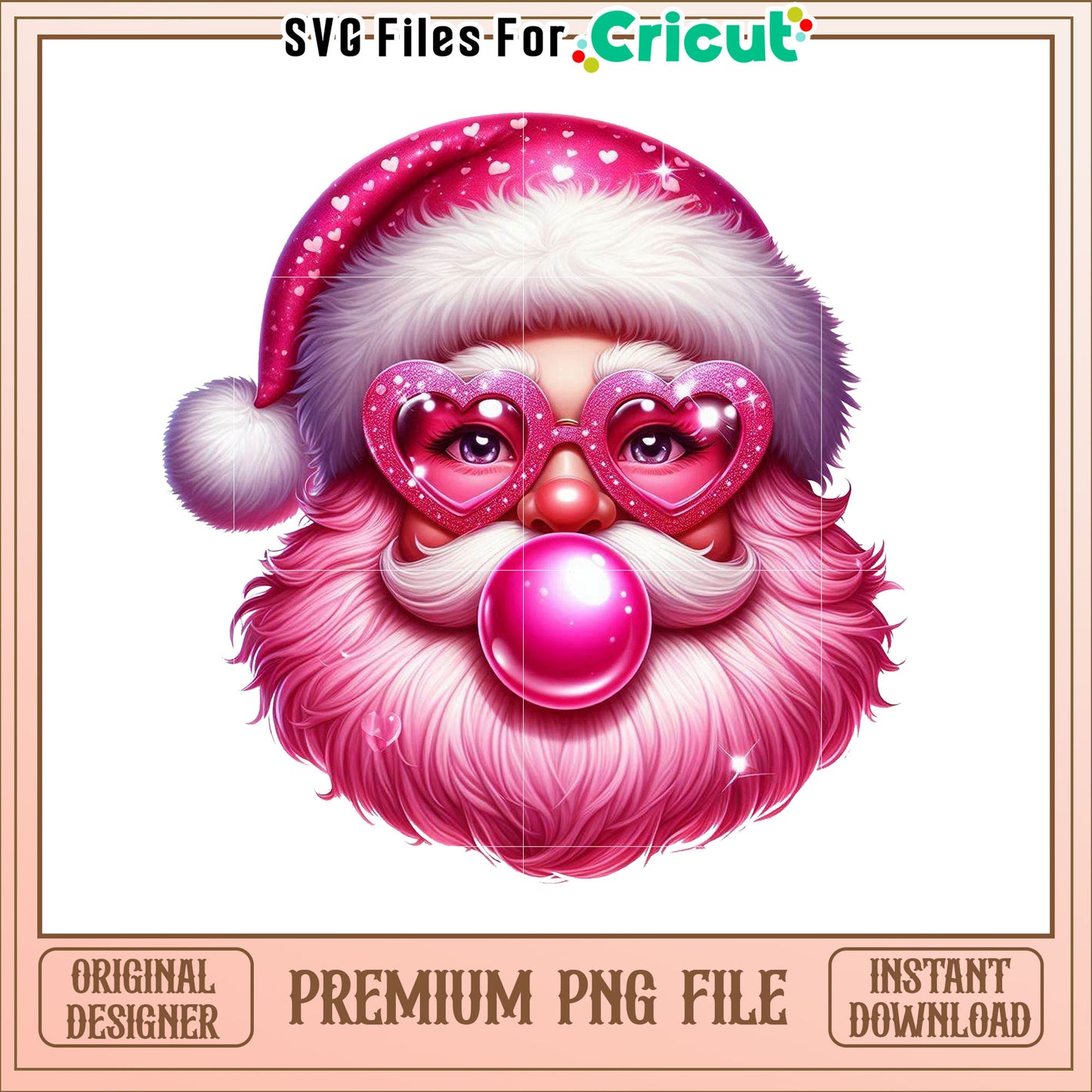 Pink Santa PNG Heart Glasses & Bubblegum