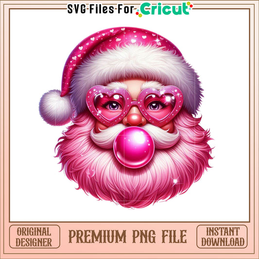 Pink Santa PNG Heart Glasses & Bubblegum