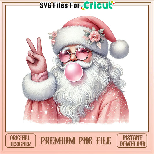 Pink Santa PNG Peace Sign & Bubblegum