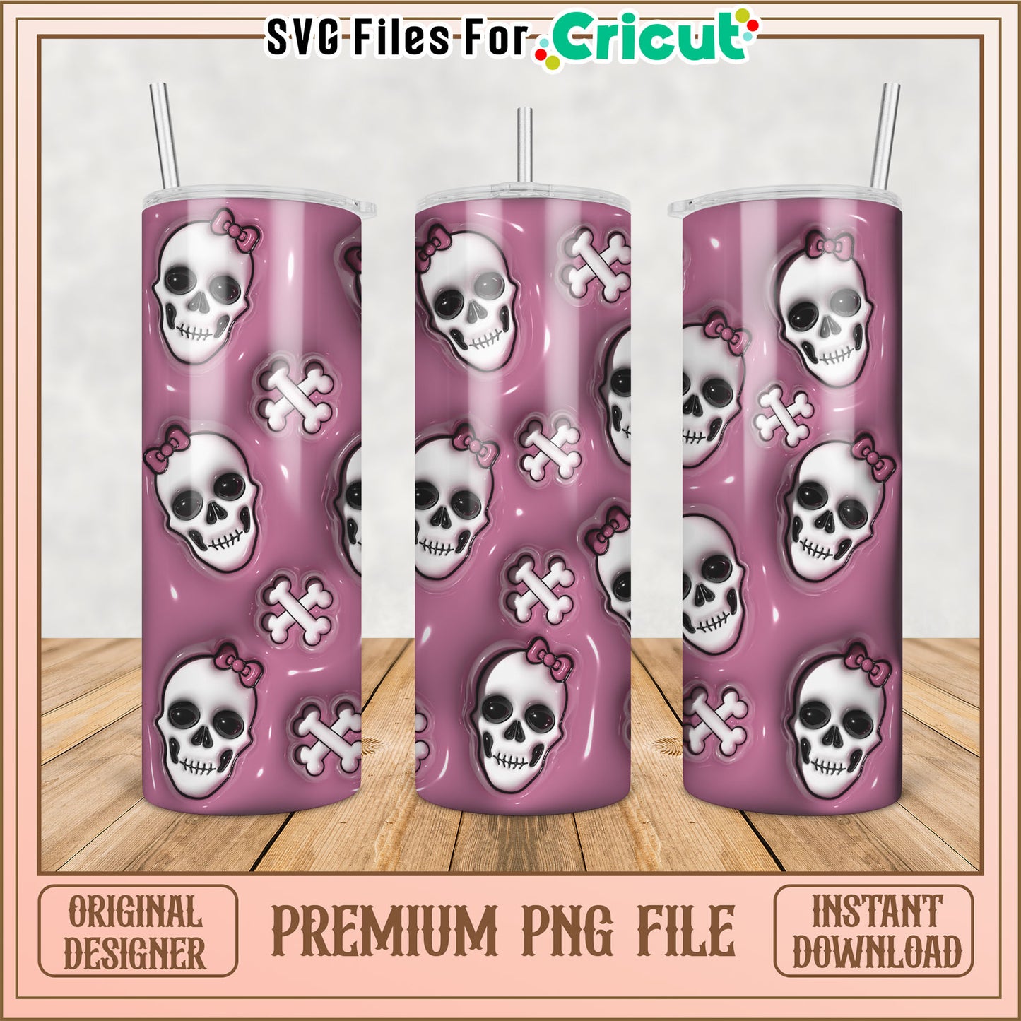 Pink Skull Tumbler PNG Design