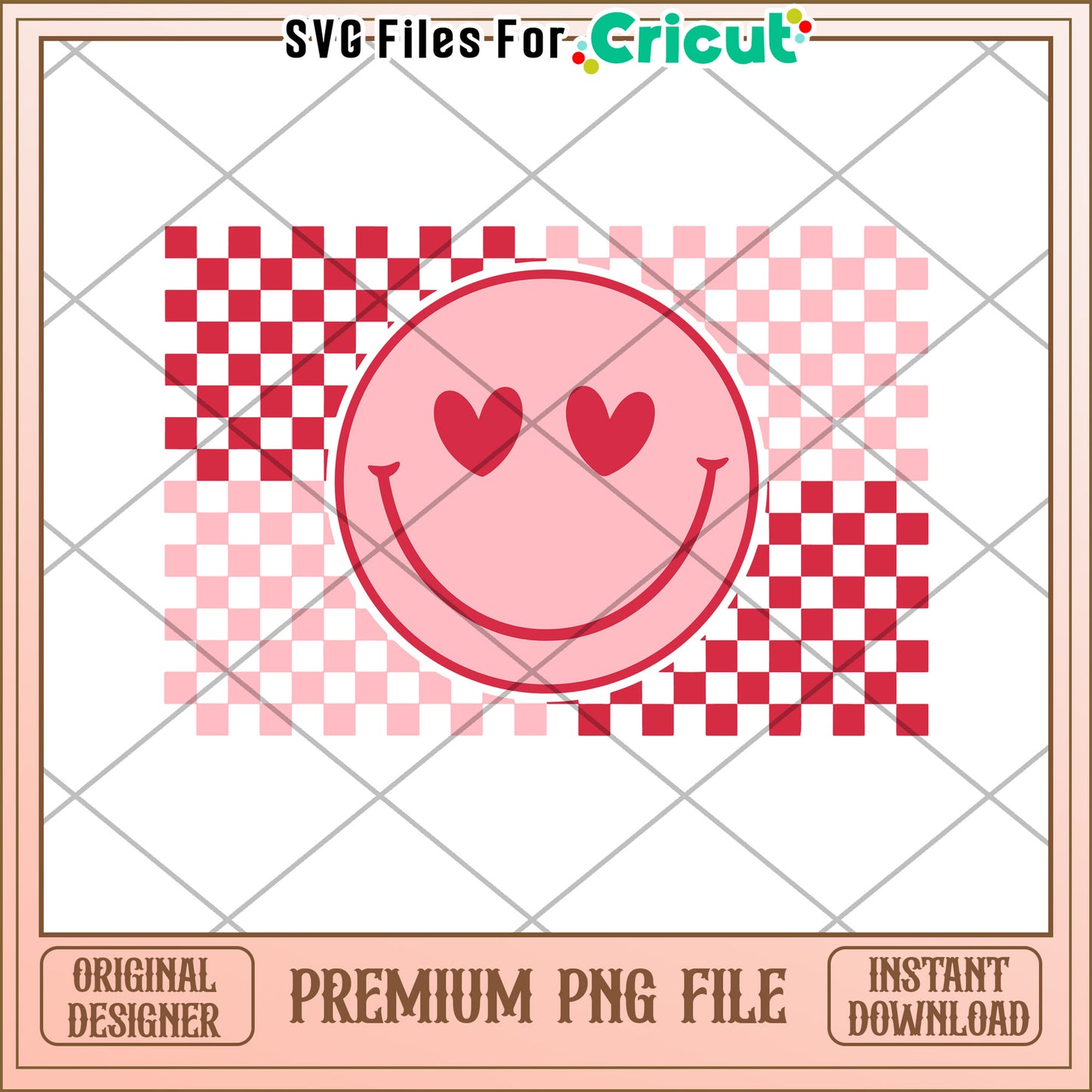 Pink Smiley Face PNG  Checkered Design