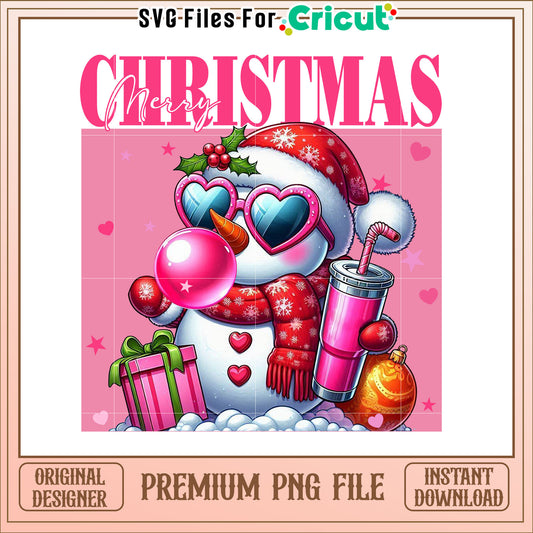 Pink Snowman Christmas PNG Image