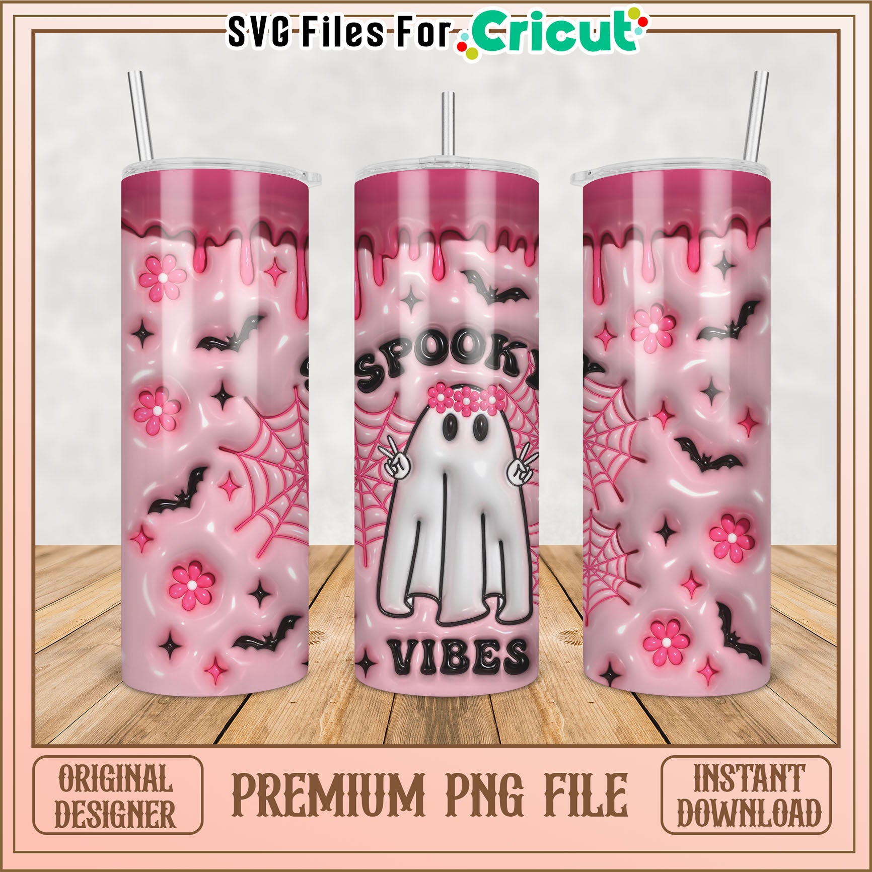 Pink Spooky Ghost Tumbler PNG