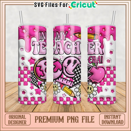 Pink Teacher Tumbler PNG