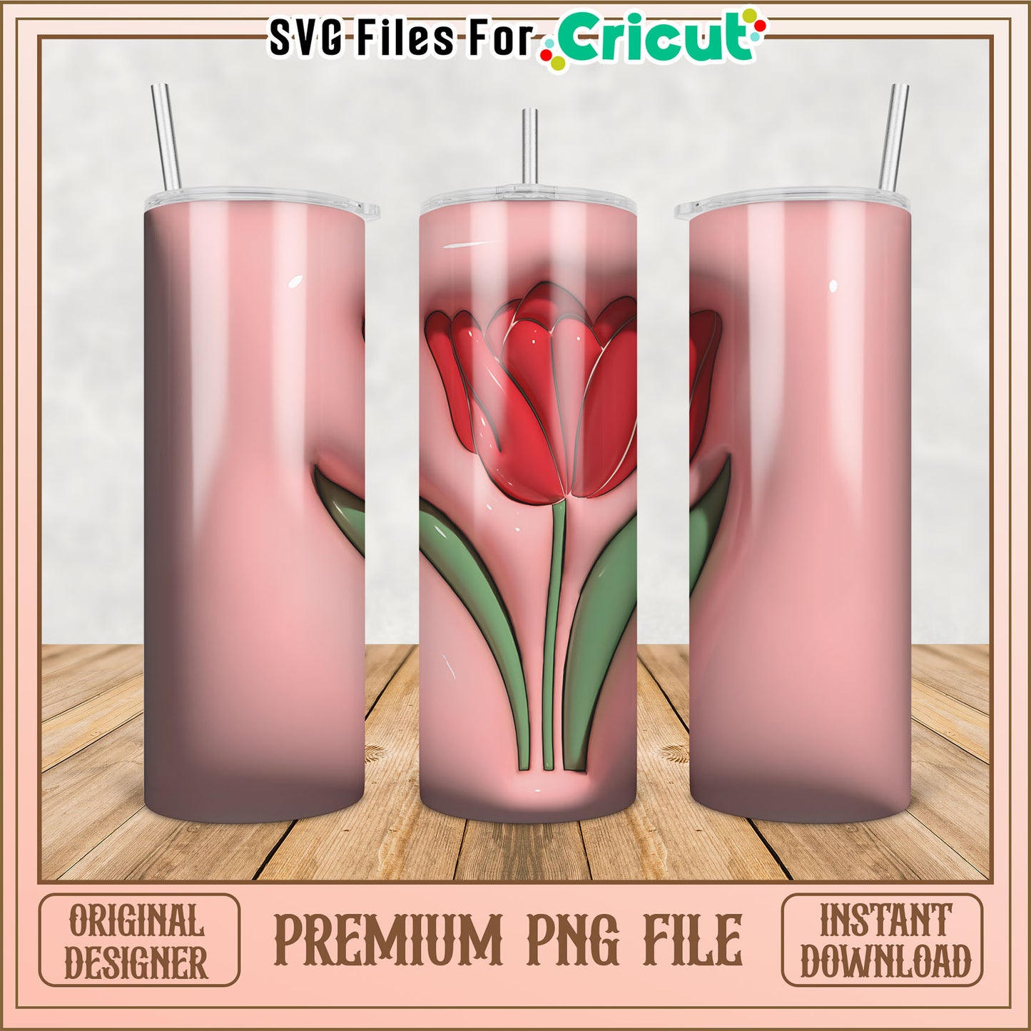 Pink Tulip Tumbler PNG Design