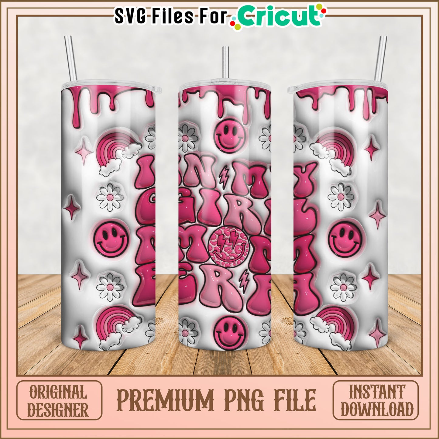 Pink Tumbler PNG Cute Smiley Face Design