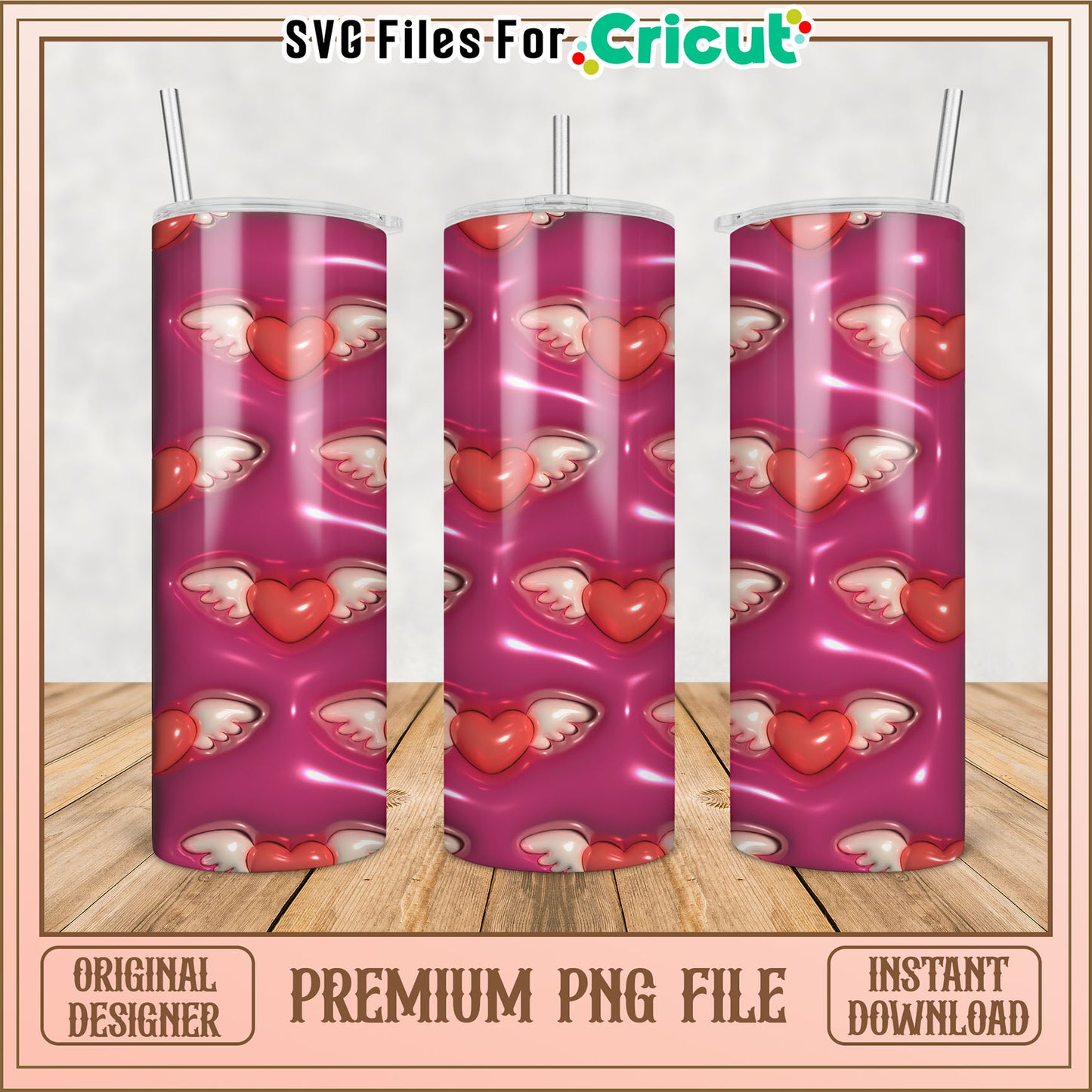 Pink Winged Heart Tumbler PNG