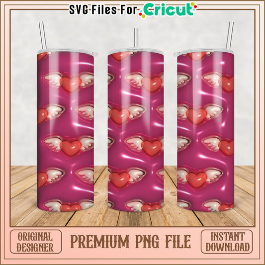 Pink Winged Heart Tumbler PNG