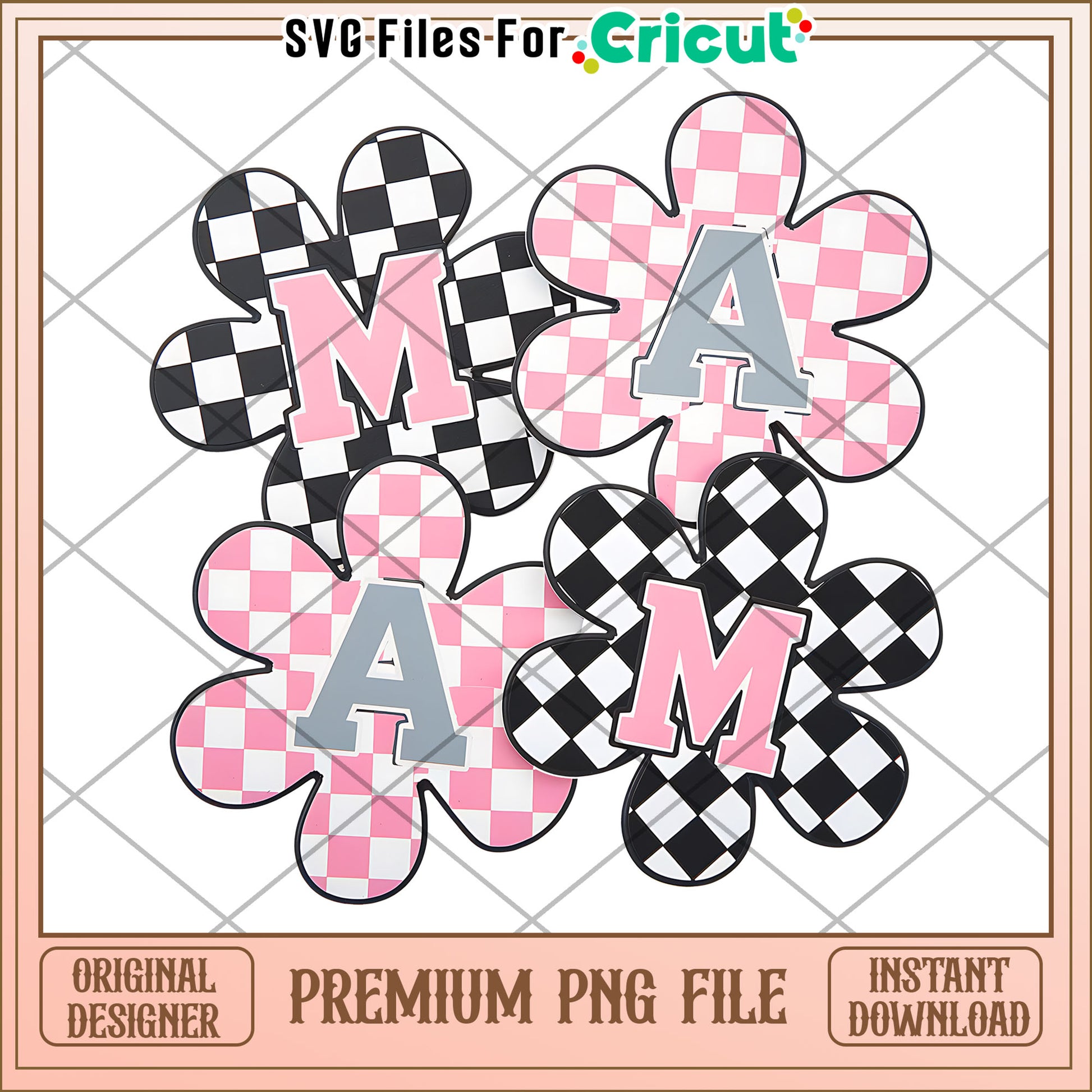 Pink & Black Checkered Mama PNG