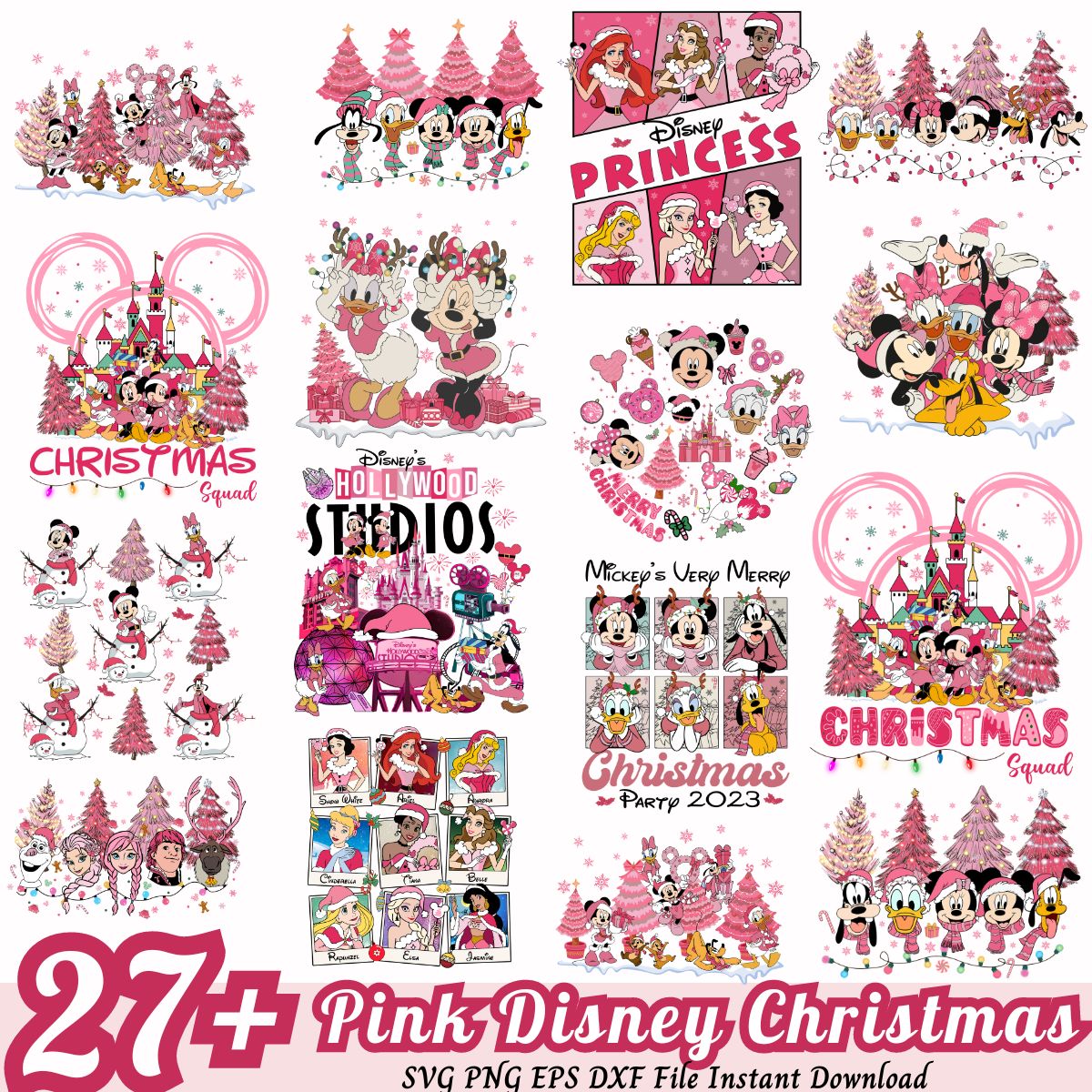 Pink Disney Christmas SVG bundle, Disney Christmas bundle