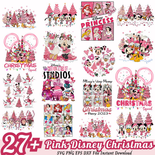 Pink Disney Christmas SVG bundle, Disney Christmas bundle