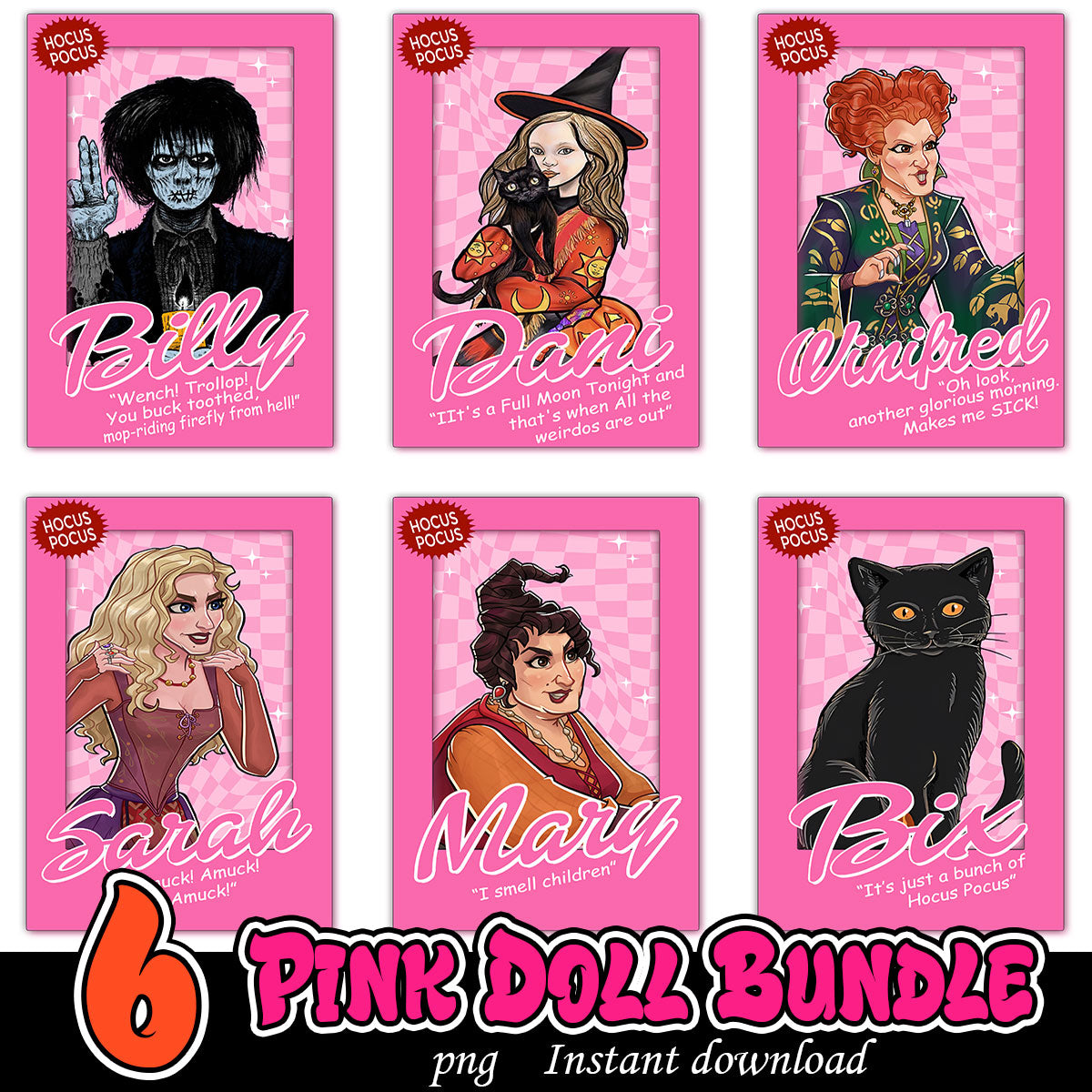 Pink Halloween Villains Bundle PNG, Halloween Hocus Pocus bundle