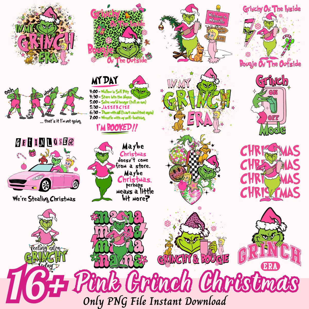 Pink Grinch Christmas Bundle PNG, Merry Grinchmas bundle