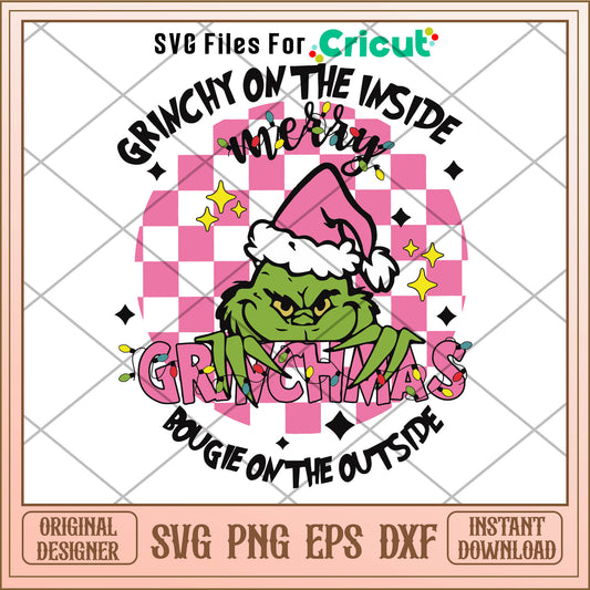 Pink Grinchy On The Inside SVG, pink background svg
