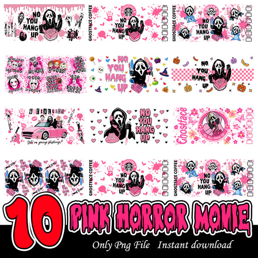 Pink Halloween Movie Coffee 16oz Wrap, Halloween glass can bundle