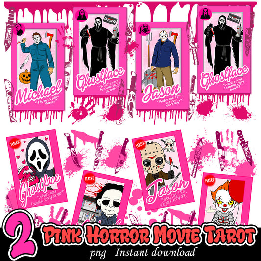 Pink Horror Movies tarot Bundle png, Halloween pink bundle