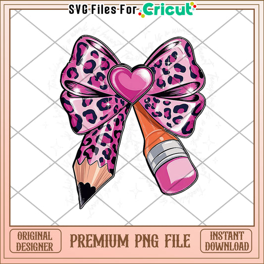 Pink bowtie and pencil png, cute design png, back to school time​ png