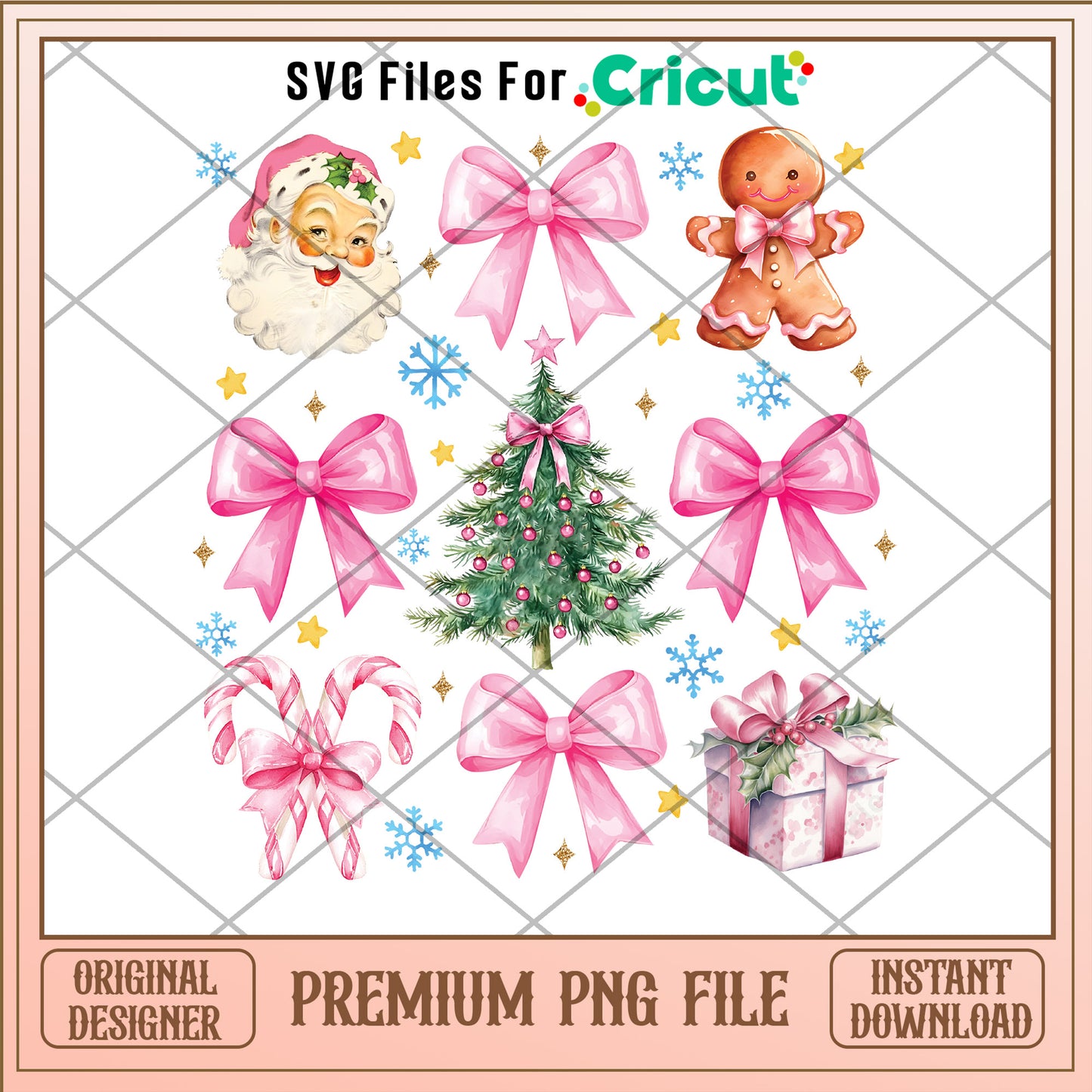 Pink christmas bow png, santa claus png, merry christmas png