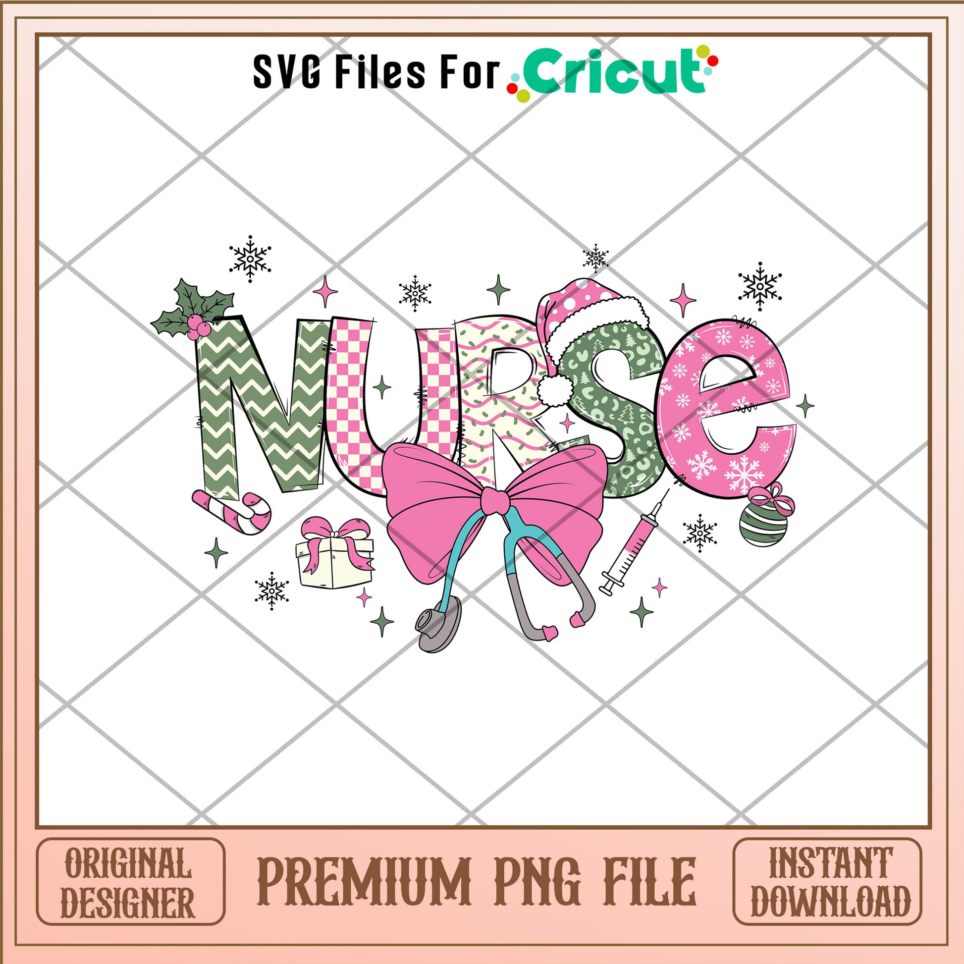 Pink christmas nurse png, christmas bow png, merry christmas png