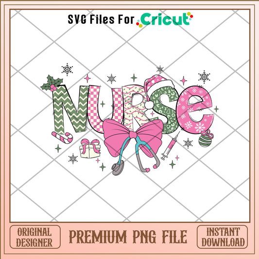 Pink christmas nurse png, christmas bow png, merry christmas png