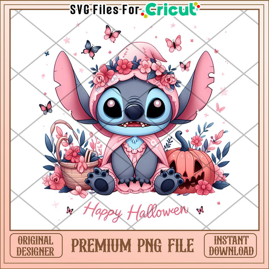 Pink flowers stitch png, spirit halloween png, funny stitch png