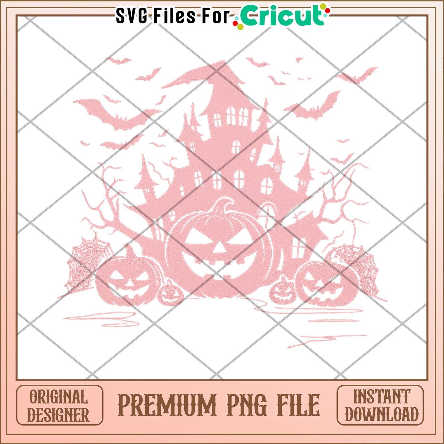 Pink halloween castle png, spooky characters png, halloween candy​ png