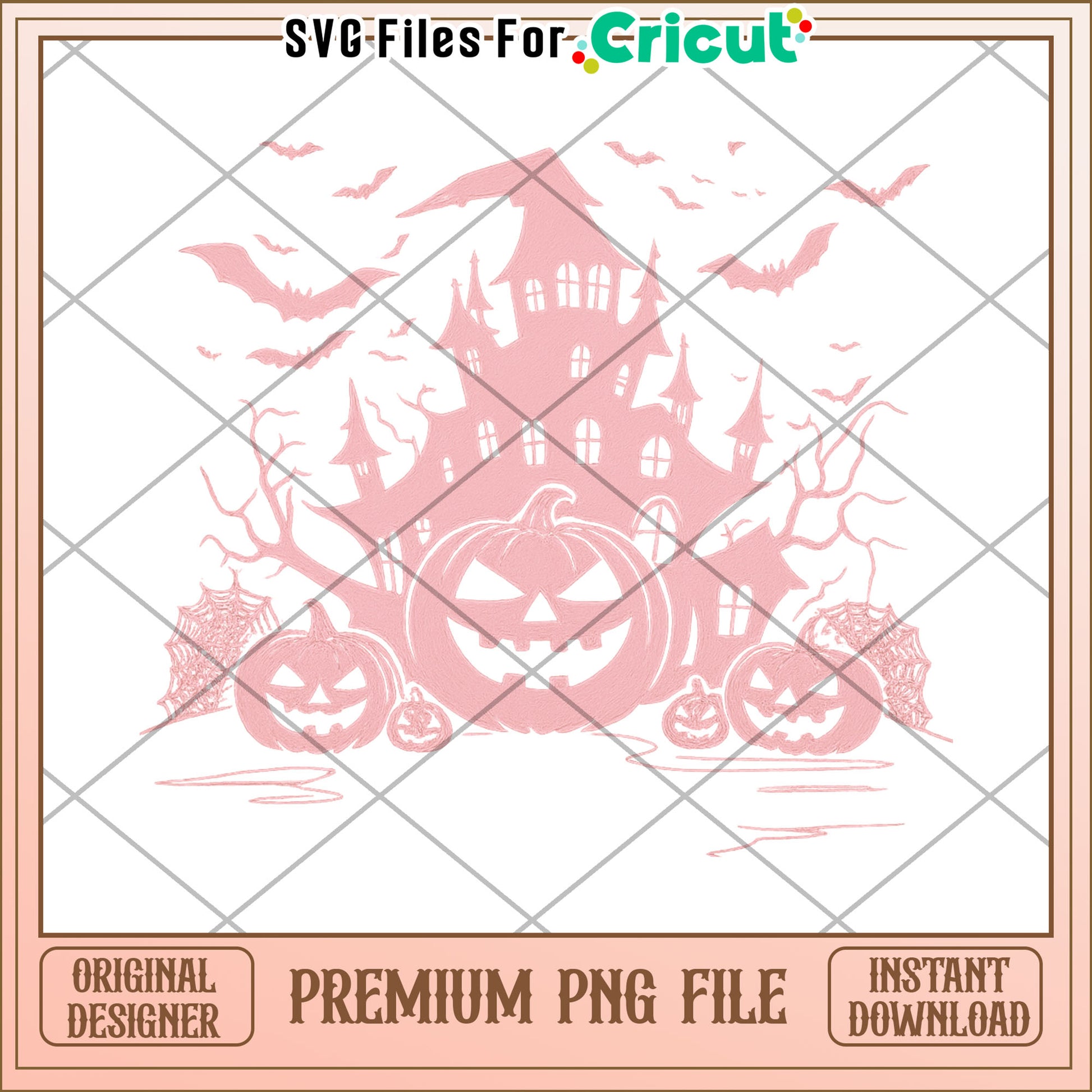 Pink halloween castle png, spooky characters png, halloween candy​ png