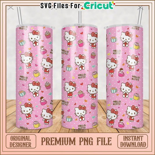 Pink hello kitty tumbler png, cute cartoon png, hello kitty​ png