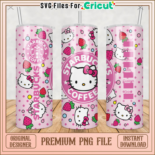 Pink hellow kitty tumbler illustration png, cute cartoon png, hello kitty​ png