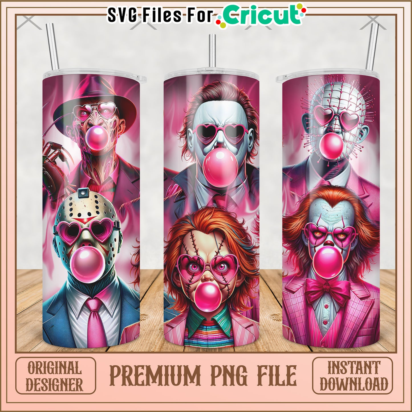 Pink killers tumbler design png, horror movie png, halloween tumbler png
