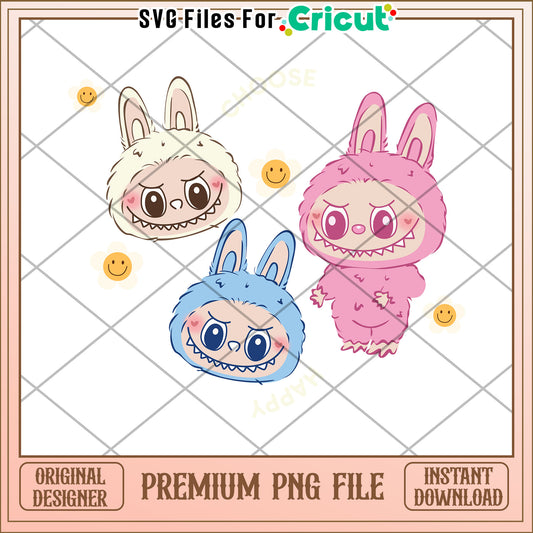Pink labubu and friends png, pink labubu png, labubu popmart png
