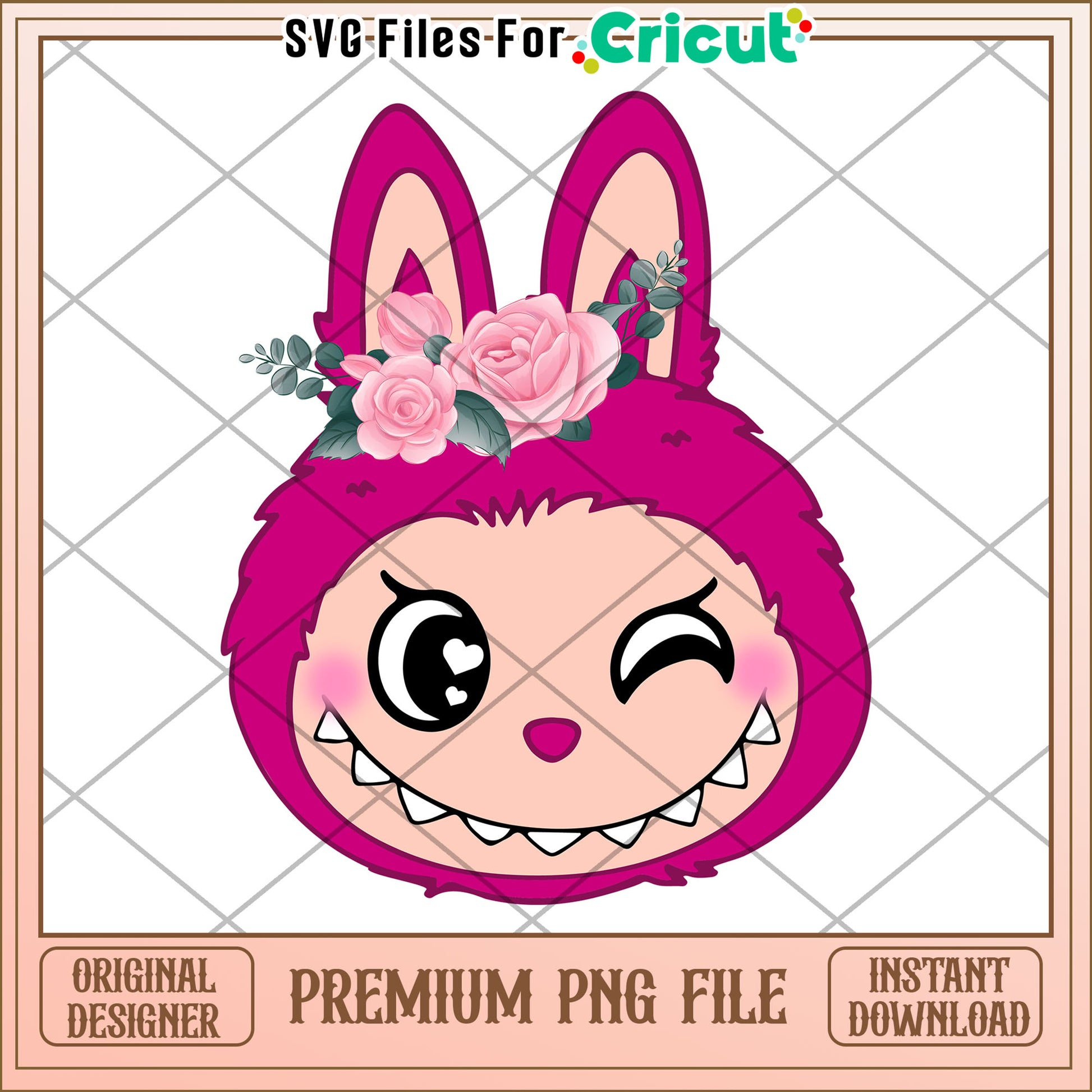 Pink labubu and pink flower png, labubu png, have a seat labubu​ png