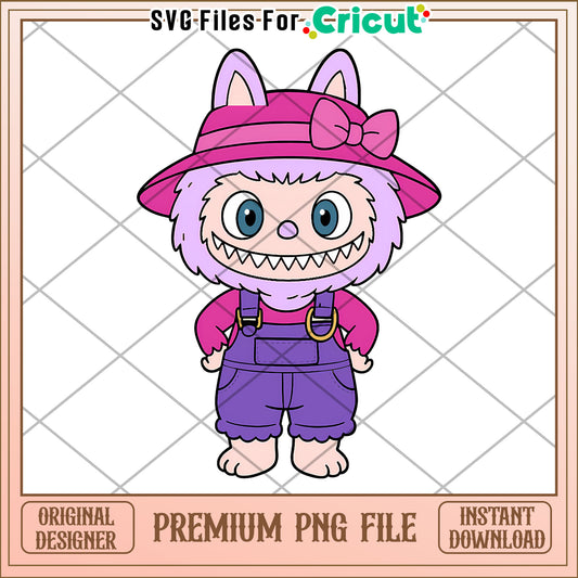 Pink labubu and pink hat png, labubu cartoon png, labubu characters​​ png